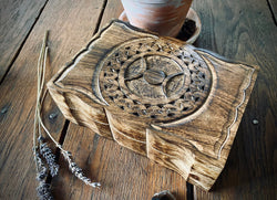 Handcarved Triple Moon Wood Box