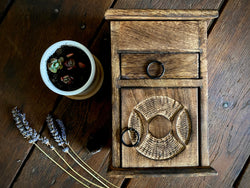 Handcarved Triple Moon Wood Box Chest