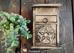 Handcarved Pentacle Wood Box Chest