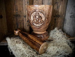Wood Triquetra Mortar & Pestle Carved