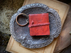 Tiny Triple Moon Goddess Leather Journal Keychain