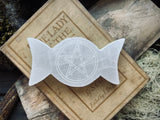 Selenite Triple Moon Pentacle Goddess