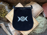 Velvet Triple Moon Goddess Pentacle Drawstring Bag