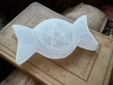 Selenite Triple Moon Pentacle Goddess