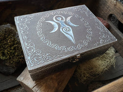 Embossed Metal Triple Moon Goddess Box