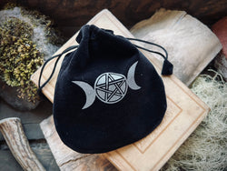 Velvet Triple Moon Goddess Pentacle Drawstring Bag
