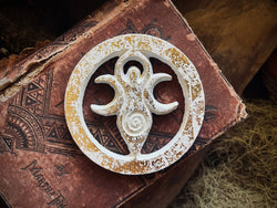 Triple Moon Goddess Altar Plate | White and Gold