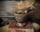 Carved Wood Pentacle Mortar & Pestle