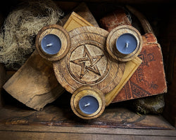 Candle Holder Pentacle Wooden